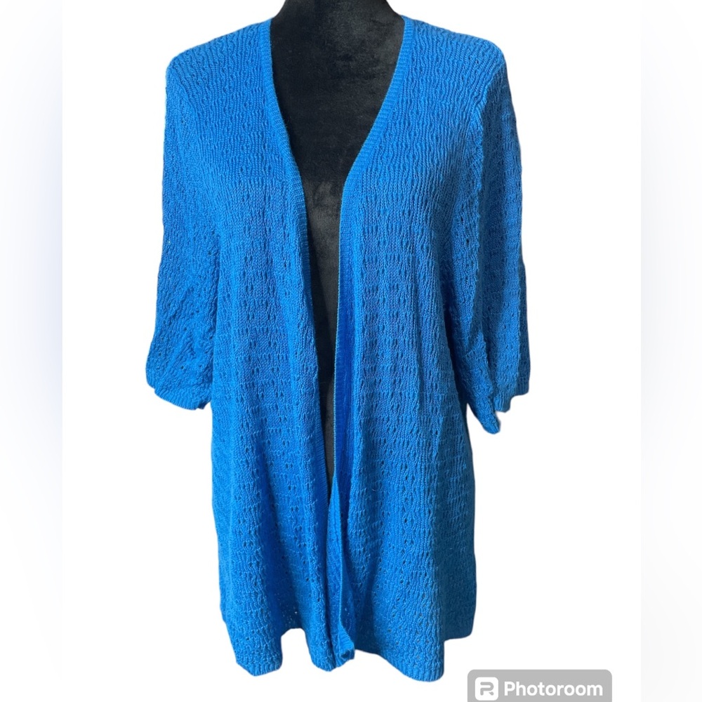 Open-Front Blue Knit Women's Cardigan Sweater